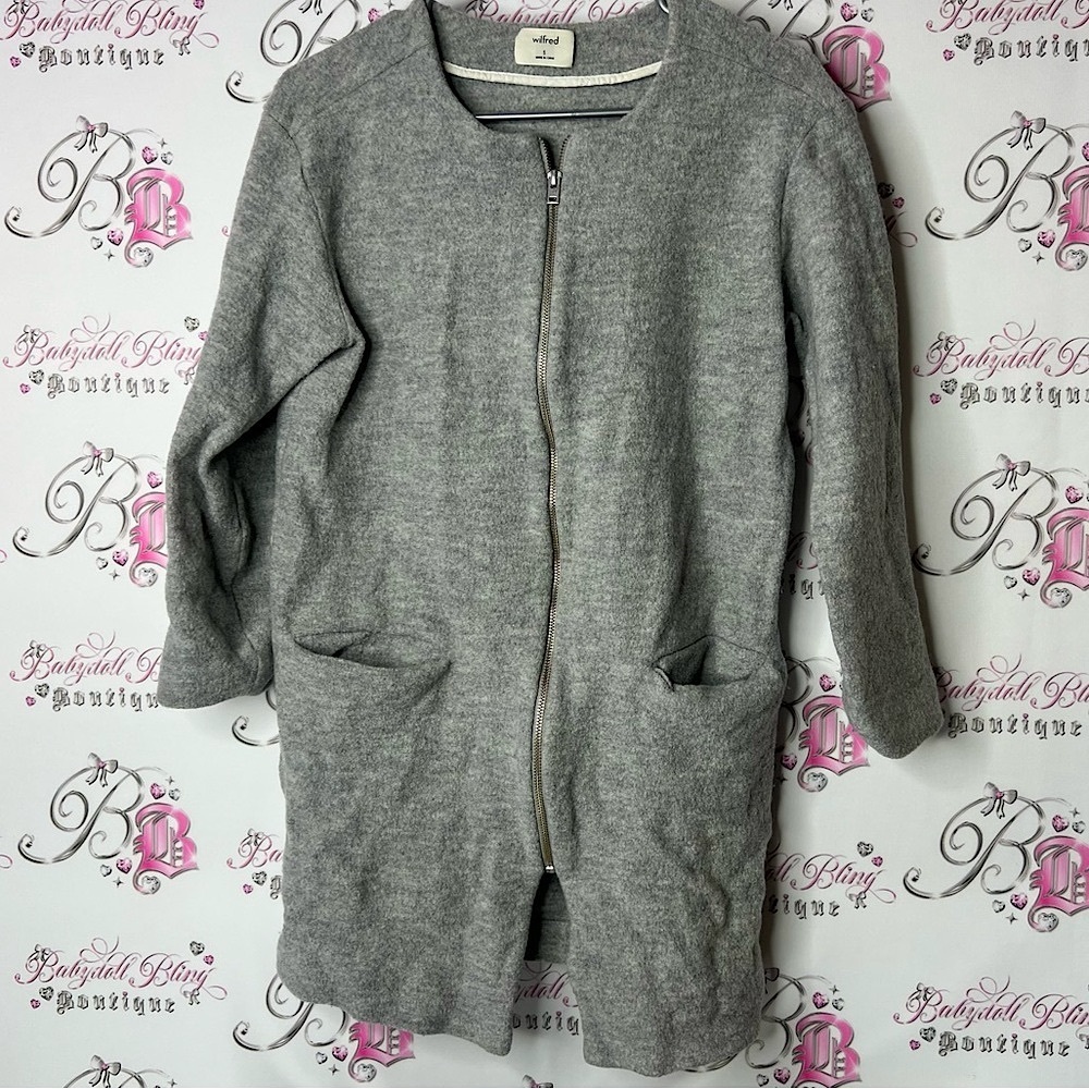 Wilfred jacket coat zip up pocket merino wool warm Gray Teddy Jacket
